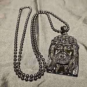 Micro Pave Jesus Blacked Out Stainless Steel Pendant